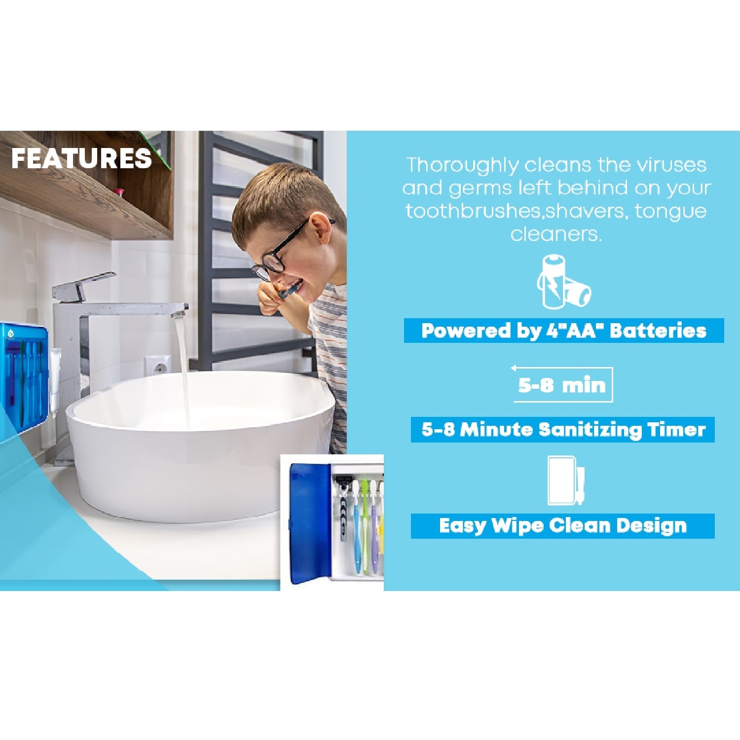 Wall Mountable Portable UV Toothbrush Holder