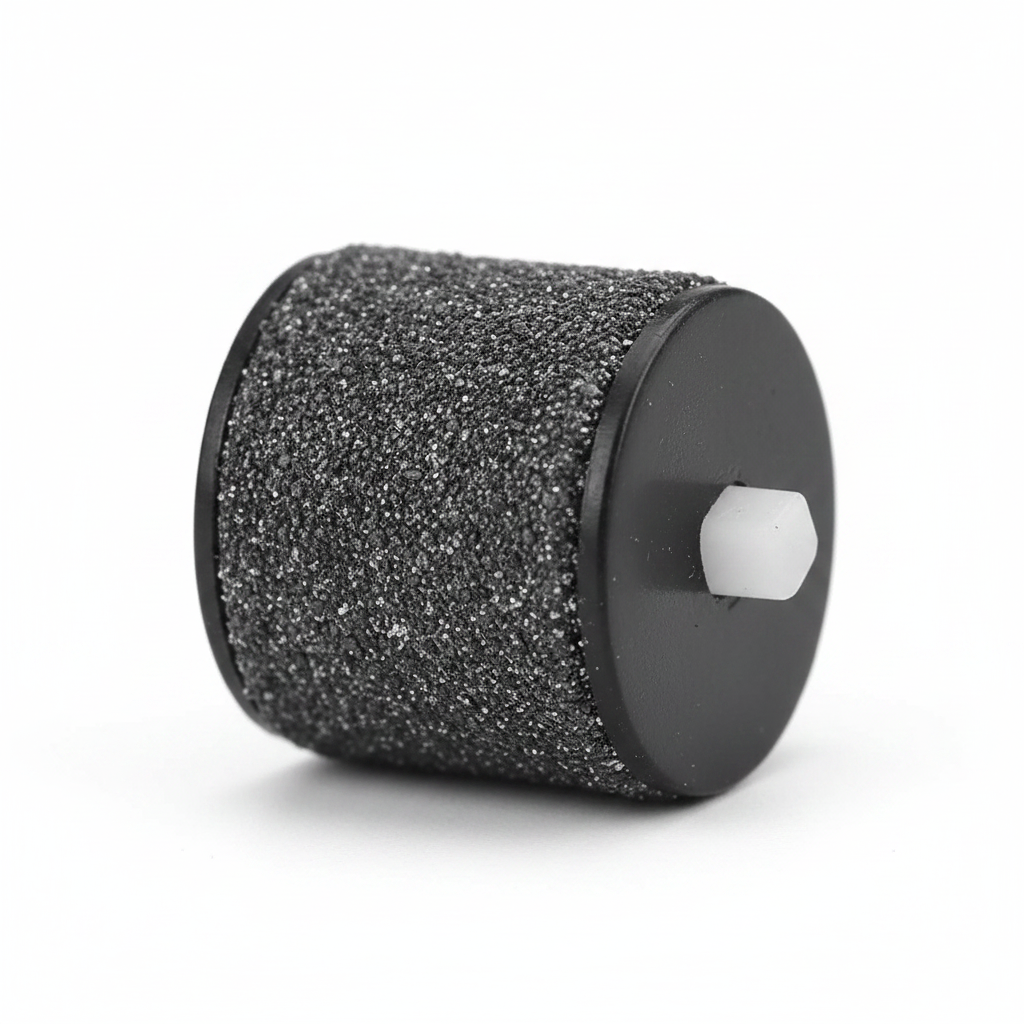 Close up of Pursonic CR500 callus remover replacement roller head showing mineral grit texture